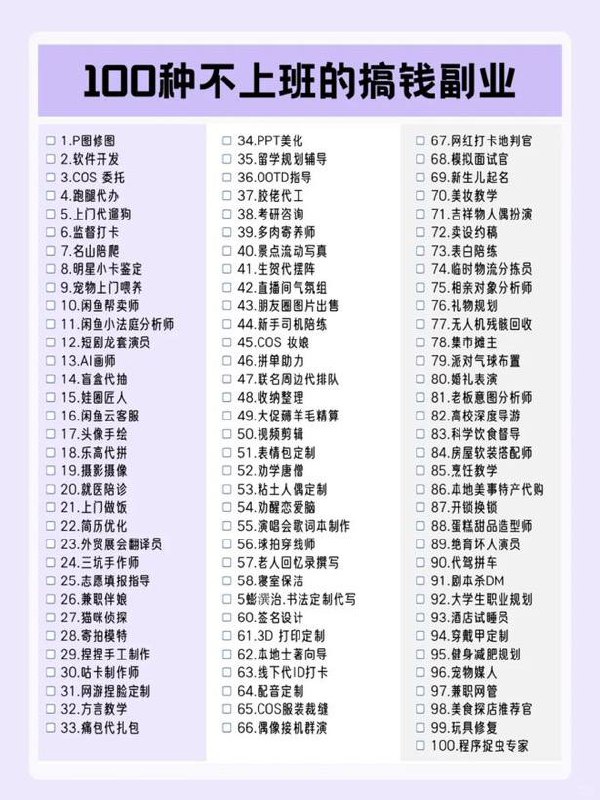 100种不上班的搞钱副业