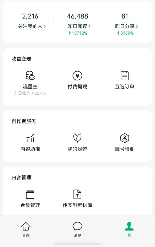 一天46000多的阅读量，一天收益207